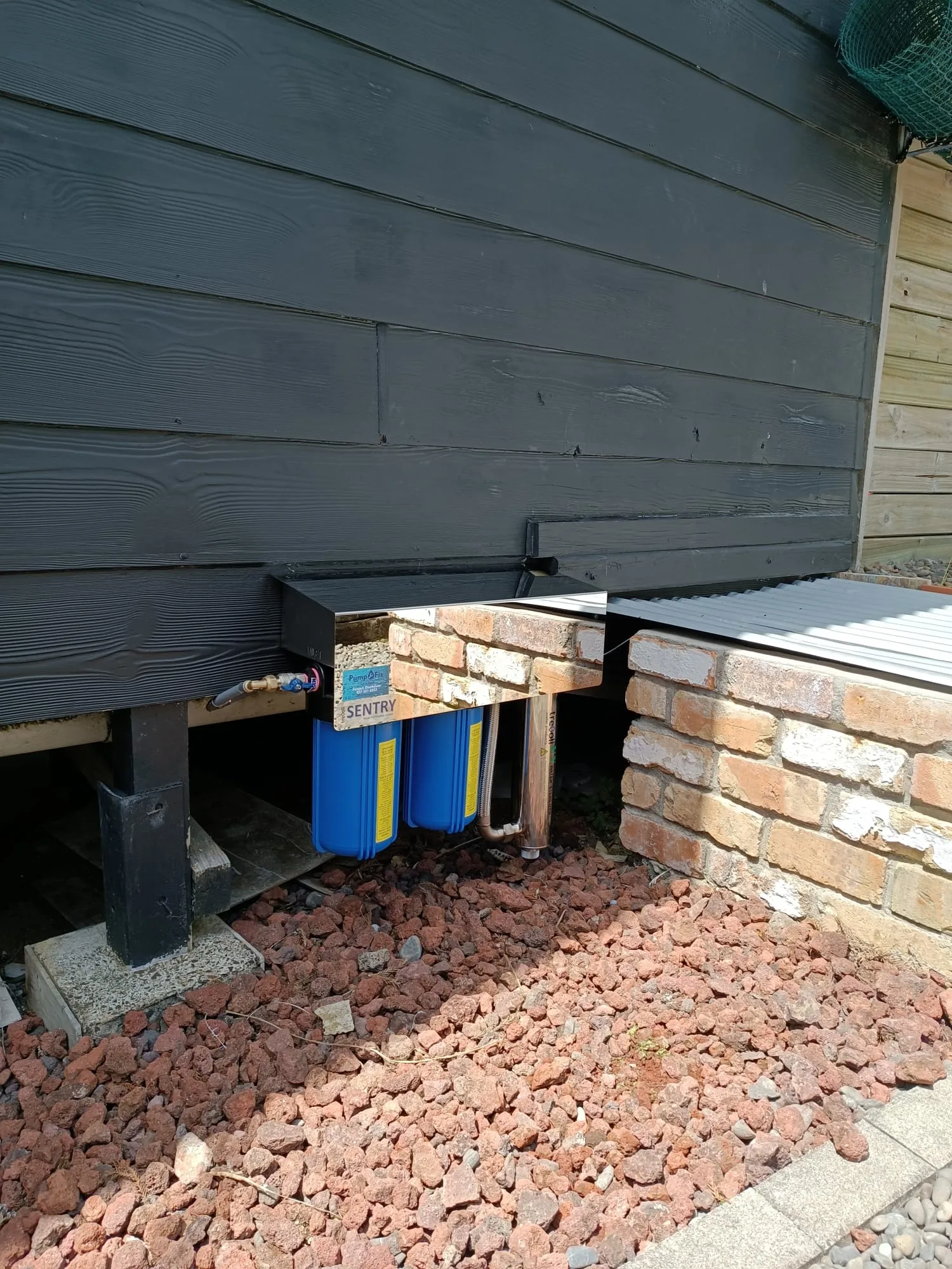 Whole house water filtration system installed on a rural property on tank or bore water