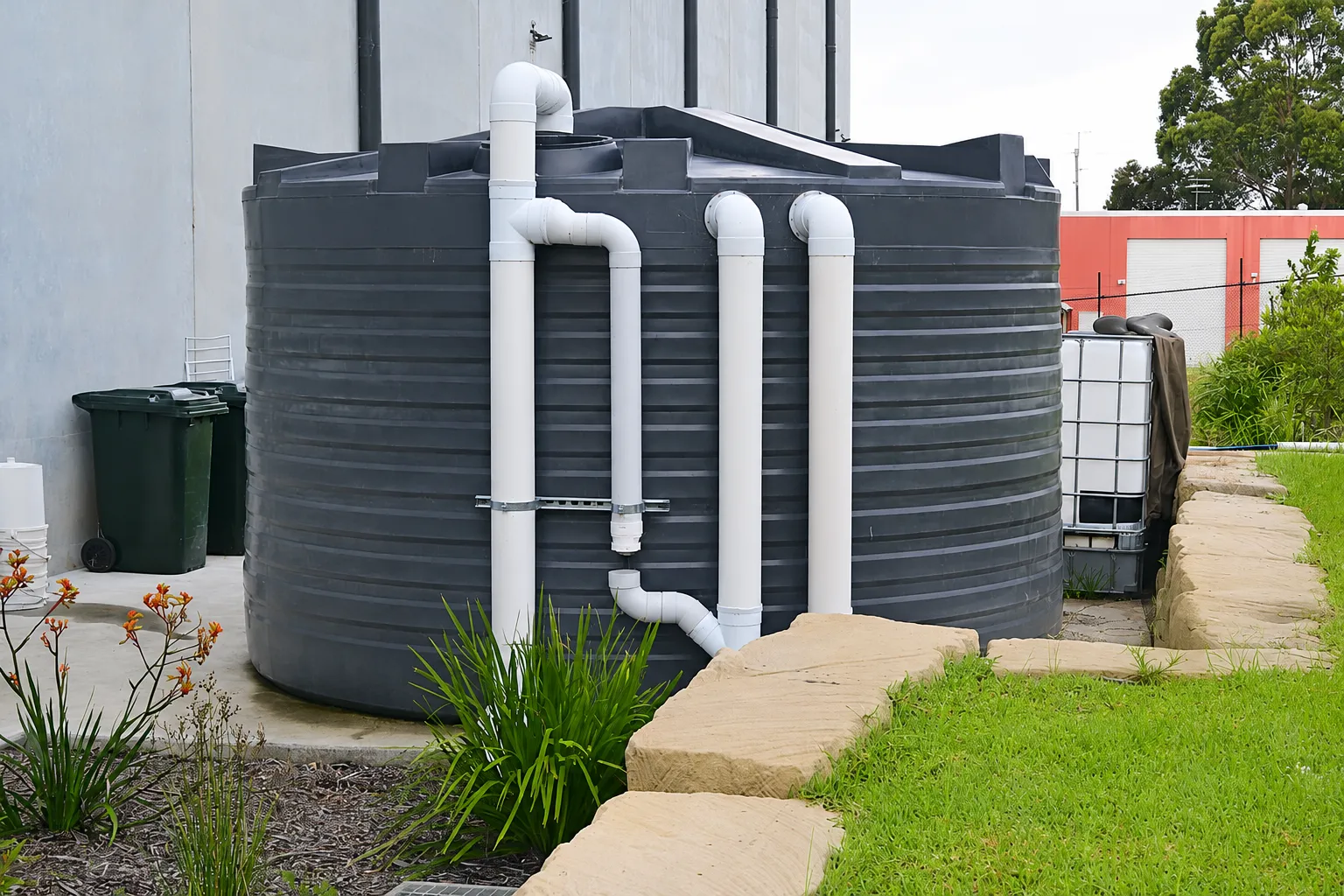 Rural lifestyle block water tank with plumbing connections in the Waikato